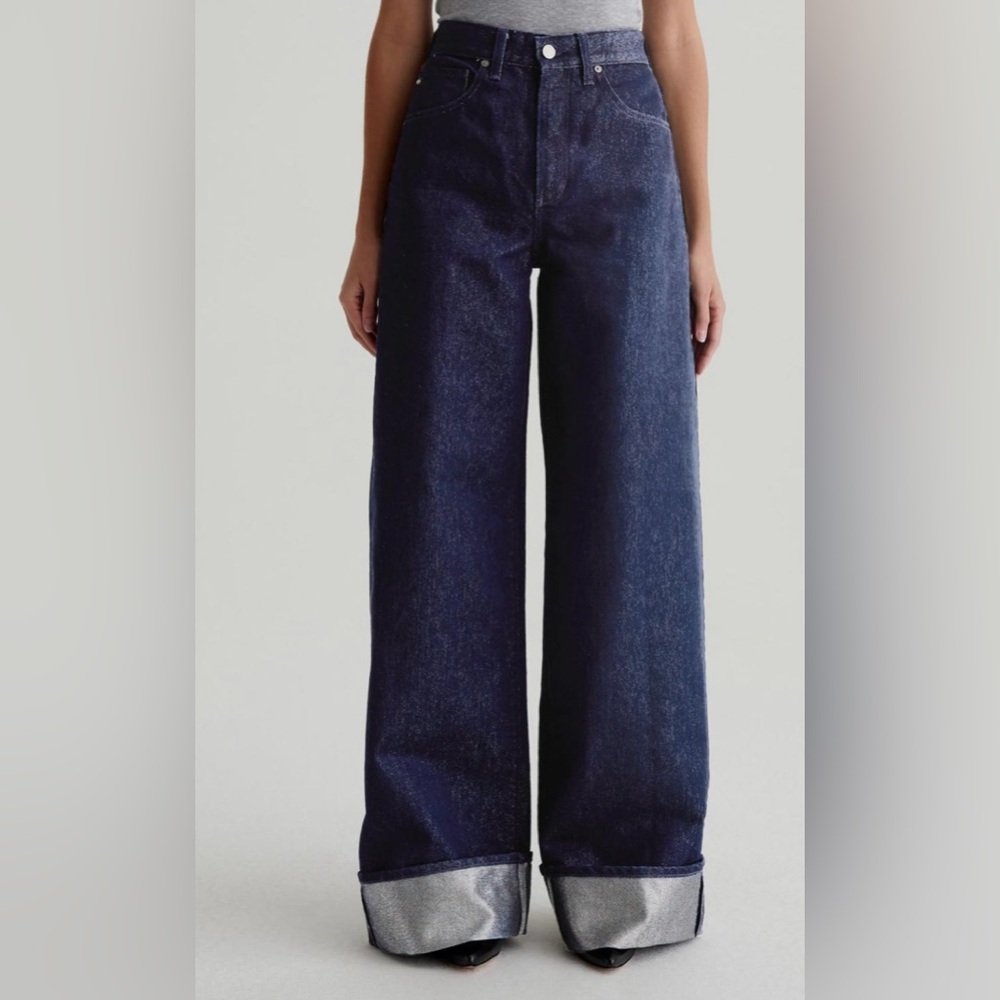 AG Dark Blue Wide-Leg Jean with silver shimmer and cuff - 26 - Picture 7 of 15